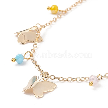 Brass Butterfly & Glass Beaded Charms Necklace with 304 Stainless Steel Chains for Women(NJEW-TA00042)-6