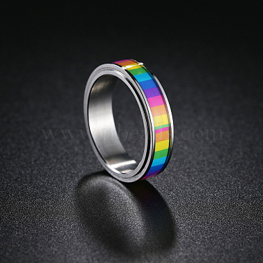 Rainbow Color Pride Flag Enamel Rectangle Rotating Ring(RABO-PW0001-038F)-2