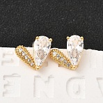 Brass Micro Pave Clear Cubic Zirconia Heart Stud Earrings, with 316 Surgical Stainless Steel Pin, Nickel Free, Real 18K Gold Plated, 10x12mm(EJEW-C158-04G)