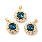 Brass Micro Pave Cubic Zirconia Pendants, Cadmium Free & Nickel Free & Lead Free, Flat Round, Real 18K Gold Plated, 15.5x14x6.5mm, Hole: 4x2.2mm(X-KK-M243-03G)