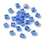 100Pcs Transparent Electroplate Glass Beads, AB Color Plated, Faceted, Cube, Royal Blue, 7x7x7mm, Hole: 1.6mm(GLAA-K064-08A-AB03)