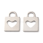 303 Stainless Steel Pendants, Cut-Out Lock with Heart Charms, Stainless Steel Color, 16x11x1mm, Hole: 4x3.5mm(STAS-E528-01P)