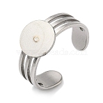 304 Stainless Steel Cuff Ring Findings, Flat Round Pad Ring Base Setting Findings, Stainless Steel Color, US Size 9(18.9mm), Tray Size: 10mm(STAS-B126-07P)