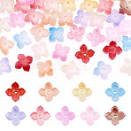 50Pcs Dyed & Heated Glass Bead Caps, 4-Petal Flower, Mixed Color, 10x10x3.5mm, Hole: 1.4mm(GLAA-TADJ0001-15)