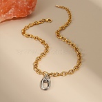 Two Tone 304 Stainless Steel Oval Pendant Cable Chain Necklaces for Women, Golden & Stainless Steel Color, 15.98 inch(40.6cm), Link: 9x7x2mm, Pendant: 20x14mm(NJEW-T020-03B-GP)