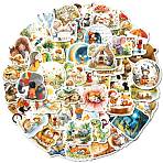 50Pcs Cartoon Fairy Tale Themes Paper Sticker, Self-adhesion, for Suitcase, Skateboard, Refrigerator, Helmet, Mobile Phone Shell, Mixed Color, 38~50x38~47x0.2mm, 50pcs/set(STIC-C012-14)