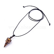 Natural Tiger Eye Pendants Necklaces, with Waxed Cord and Nylon Cord, Cone, 31.18 inch~33 inch(79.2~84cm), 1.5~2mm(NJEW-E140-A08)