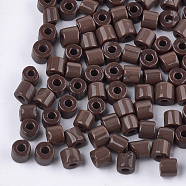Opaque Glass Bugle Beads, Round Hole, Coconut Brown, 7~7.5x6~6.5mm, Hole: 2.5mm, about 800pcs/bag(SEED-S023-02K)