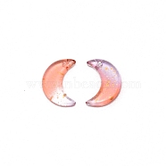 Transparent Glass Charms, with Gold Foil, Crescent Moon, Coral, 16x11.5x3mm, Hole: 1.2mm(GLAA-TAC0003-12E)