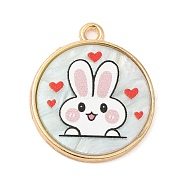 Alloy Pendants, with Acrylic, Cadmium Free & Nickel Free & Lead Free, Flat Round, Rabbit, 23x20x2mm, Hole: 1.8mm(FIND-C037-15G-08)