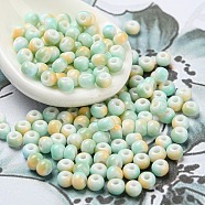 Two Tone Opaque Colours Glass Seed Beads, Round, Pale Turquoise, 3x2.5mm, Hole: 0.9mm, about 170pcs/bag(SEED-E005-02B)