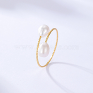 Natural Pearl Teardrop Cuff Rings, Brass Ring, Golden, Inner Diameter: 16mm(HF2251)