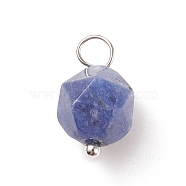 Faceted Natural Sodalite Pendants, with Platinum Tone Brass Loops, Star Cut Round Charm, 13.5x7.5~8x7.5~8mm, Hole: 3mm(PALLOY-JF01694-02)