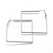 Iron Hoop Earrings, Square, Platinum, 54.5x54.5x5mm, Pin: 0.8mm(EJEW-TAC0009-01P)