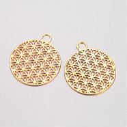 Brass Pendants, Filigree Pendants, Flower of Life, Cadmium Free & Nickel Free & Lead Free, Golden, 23.5x20x0.6mm, Hole: 3mm(KK-D522-01G-NR)