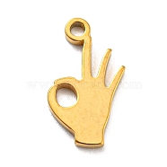 304 Stainless Steel Charms, Golden, Laser Cut, Ok Gesture, 12x6.5x1mm, Hole: 1mm(X-STAS-Q306-01G-H)