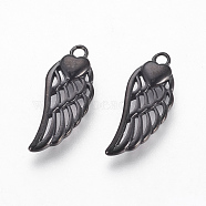 316 Surgical Stainless Steel Pendants, Wings with Heart, Gunmetal, 20x8x2.5mm, Hole: 1.6mm(STAS-P225-106B)