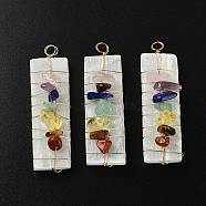 Chakra Jewelry, Natural Selenite Home Decorations, with Brass Wire Wrapped and Natural Gemstone Chip Beads, Rectangle, 45~60x17~20x4~7mm, Beads: 6~12x2~6mm(G-YW0001-20B)
