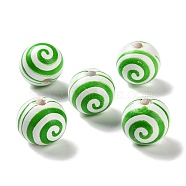 Printed Wood European Beads, Round with Stripe Pattern, Lime Green, 20x18mm, Hole: 4mm(WOOD-Z002-13F)