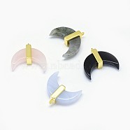 Natural Mixed Stone Pendants, with Long-Lasting Plated Brass Findings, Moon, Golden, 21x22x7mm, Hole: 1.2mm(G-F584-I-G)