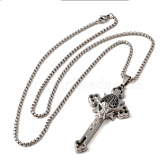 Gothic 201 Stainless Steel Pendants Necklaces, Jesus Cross, Stainless Steel Color, 23.70 inch(60.2cm)(NJEW-K260-01P)