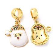Real 18K Gold Plated Brass Micro Pave Colorful Cubic Zirconia Pendents, with Enamel, Lead Free & Cadmium Free, Santa Claus, White, 26mm, Pendent: 17x14.5x4mm, Hole: 5mm(KK-M247-28G)