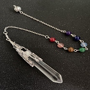 Natural Quartz Crystal & Mixed Gemstone Bullet Pointed Dowsing Pendulums, Chakra Yoga Theme Jewelry for Home Display, 300mm(CHAK-PW0001-051K)