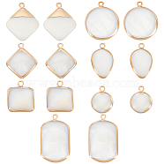 14Pcs 7 Styles Natural Freshwater Shell Pendants, with Brass Findings, Rhombus & Square & Flat Round, Mixed Shapes, Golden, 16~29x13~17x4~5mm, Hole: 2mm, 2pcs/style(SHEL-BC0001-035)
