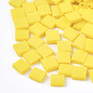 2-Hole Opaque Glass Seed Beads, Frosted, Rectangle, Gold, 5x4.5~5.5x2~2.5mm, Hole: 0.5~0.8mm(SEED-S023-09C)