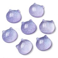 Translucent Resin Cabochons, Glitter Bear Heads, Purple, 14x15x6.5mm(RESI-B016-02A)