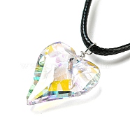 Waxed Cord Necklaces, K9 Glass Pendant Necklaces, Heart, Clear AB, 17.91 inch(45.5cm)(NJEW-P310-04P-01)