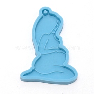 Mother's Day Theme DIY Pendants Food Grade Silicone Molds, Resin Casting Pendant Molds, For UV Resin, Epoxy Resin Jewelry Making, Pregnant Woman, Deep Sky Blue, 79x52x6.5mm, Hole: 3mm(DIY-TAC0013-37)