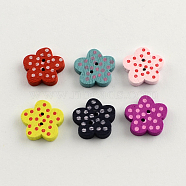 2-Hole Printed Wooden Buttons, Flower, Mixed Color, 14x15x3mm, Hole: 1mm(BUTT-R031-240)