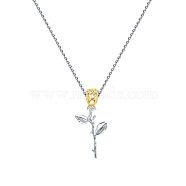 Flower Rhodium Plated 925 Sterling Silver Pendant Necklace for Valentine's Day, Platinum, 15.35 inch(39cm)(GQ1752)