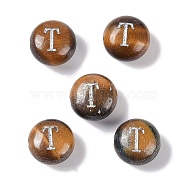 Natural Tiger Eye Beads, Rondelle with Letter, Letter T, 8.5~9x5~5.5mm, Hole: 1.2mm(G-L524-20T-02)