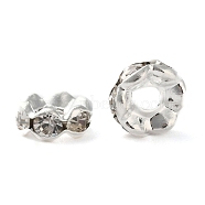Brass Rhinestone Spacer Beads, Grade A, Waves Edge, Rondelle, Silver Color Plated, Clear, Size: about 6mm in diameter, 3mm thick, hole: 1.5mm(RB-A006-6MM-S)