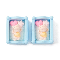 Opaque Resin Cabochons, Bed with Baby, Sky Blue, 25x20.5x12mm(RESI-Z001-13E)