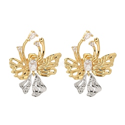 Butterfly Cubic Zirconia Stud Earrings, Brass Jewelry for Women, Platinum & Golden, 39x27.5mm(EJEW-A113-01G)