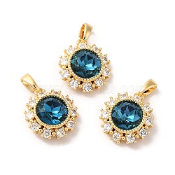 Brass Micro Pave Cubic Zirconia Pendants, Cadmium Free & Nickel Free & Lead Free, Flat Round, Real 18K Gold Plated, 15.5x14x6.5mm, Hole: 4x2.2mm(X-KK-M243-03G)