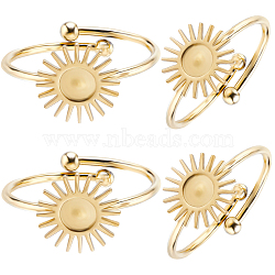 4Pcs 304 Stainless Steel Sun Open Cuff Ring Findings, Bezel Cup Ring Settings with Round Tray, Golden, US Size 8(18.1mm), Tray: 4mm(RJEW-BBC0001-14)