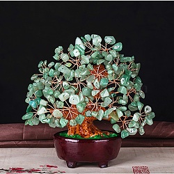 Undyed Natural Green Aventurine Chips Tree of Life Display Decorations, with Resin Base, Copper Wire Wrapped Feng Shui Ornament for Fortune, 180x90~180x73mm(TREE-PW0001-27B)