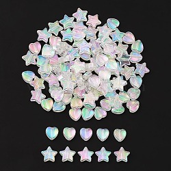 100Pcs 2 Style Eco-Friendly Transparent Acrylic Beads, Heart/Star, Dyed, AB Color, Clear AB, 8~10x8~10x3~4mm, Hole: 1.5mm, 50pcs/style(TACR-YW0001-86A)