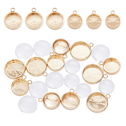 DIY Blank Dome Pendant Making Kits, Including Brass Flat Round Pendant Cabochon Settings, Glass Cabochons, Real 18K Gold Plated, 24Pcs/box(DIY-FH0005-05)
