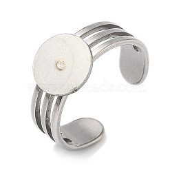 304 Stainless Steel Cuff Ring Findings, Flat Round Pad Ring Base Setting Findings, Stainless Steel Color, US Size 9(18.9mm), Tray Size: 10mm(STAS-B126-07P)