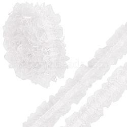 10M Double Layer Polyester Flower Elastic Lace Trim, Hair Accessories Making, White, 1-1/2 inch(37mm), about 10.94 Yards(10m)/Box(OHAR-WR0001-02A)