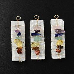Chakra Jewelry, Natural Selenite Home Decorations, with Brass Wire Wrapped and Natural Gemstone Chip Beads, Rectangle, 45~60x17~20x4~7mm, Beads: 6~12x2~6mm(G-YW0001-20B)