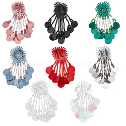 PVC Plastic Paillette Artificial Flower Ornament Accessories, with Tassel, Sew On Patches, Appliques, Mixed Color, 72~87x26~35x4.5~7.5mm, 8pcs/set(DIY-WH0302-91)
