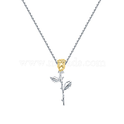 Flower Rhodium Plated 925 Sterling Silver Pendant Necklace for Valentine's Day, Platinum, 15.35 inch(39cm)(GQ1752)