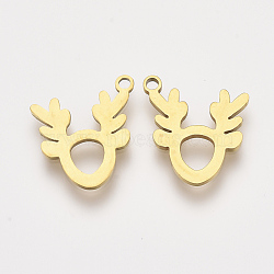 201 Stainless Steel Charms, Laser Cut Pendants, Elk Christmas Reindeer/Stag, Golden, 14x13x1mm, Hole: 1.2mm(STAS-S110-062G)