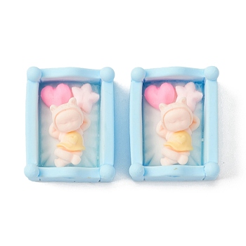 Opaque Resin Cabochons, Bed with Baby, Sky Blue, 25x20.5x12mm